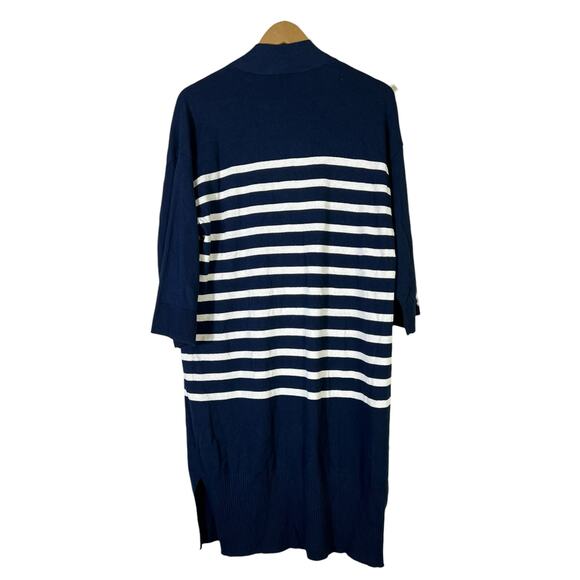 NWT LOFT Open Front Cardigan Womens M Navy Blue Striped 100% Cotton Coastal - Picture 6 of 8